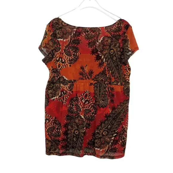 Axcess Y2K Orange Red Retro Floral Paisley Butterfly Babydoll Blouse Small - Picture 4 of 6